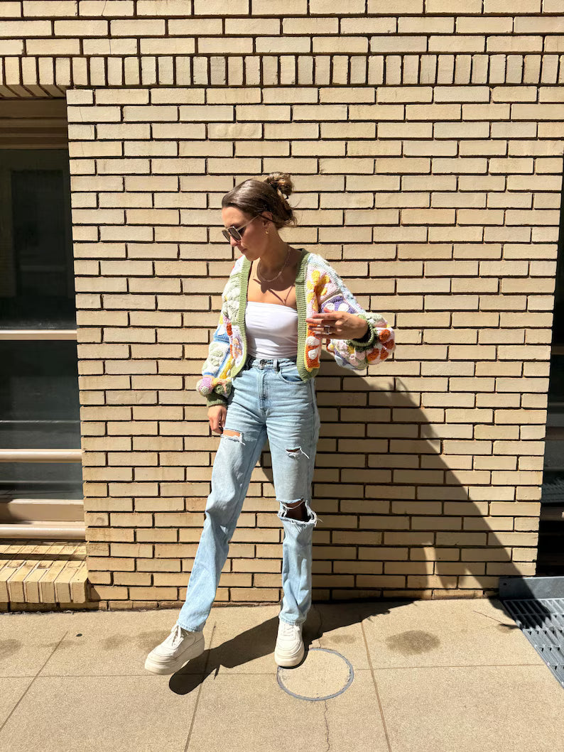 Retro Daisy Granny Square Cardigan Crochet Pattern PDF
