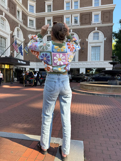Retro Daisy Granny Square Cardigan Crochet Pattern PDF